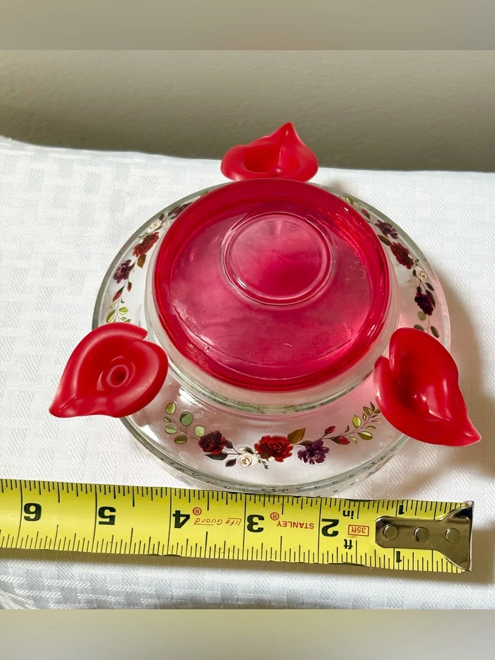 Glass Hummingbird Feeder with Floral Design